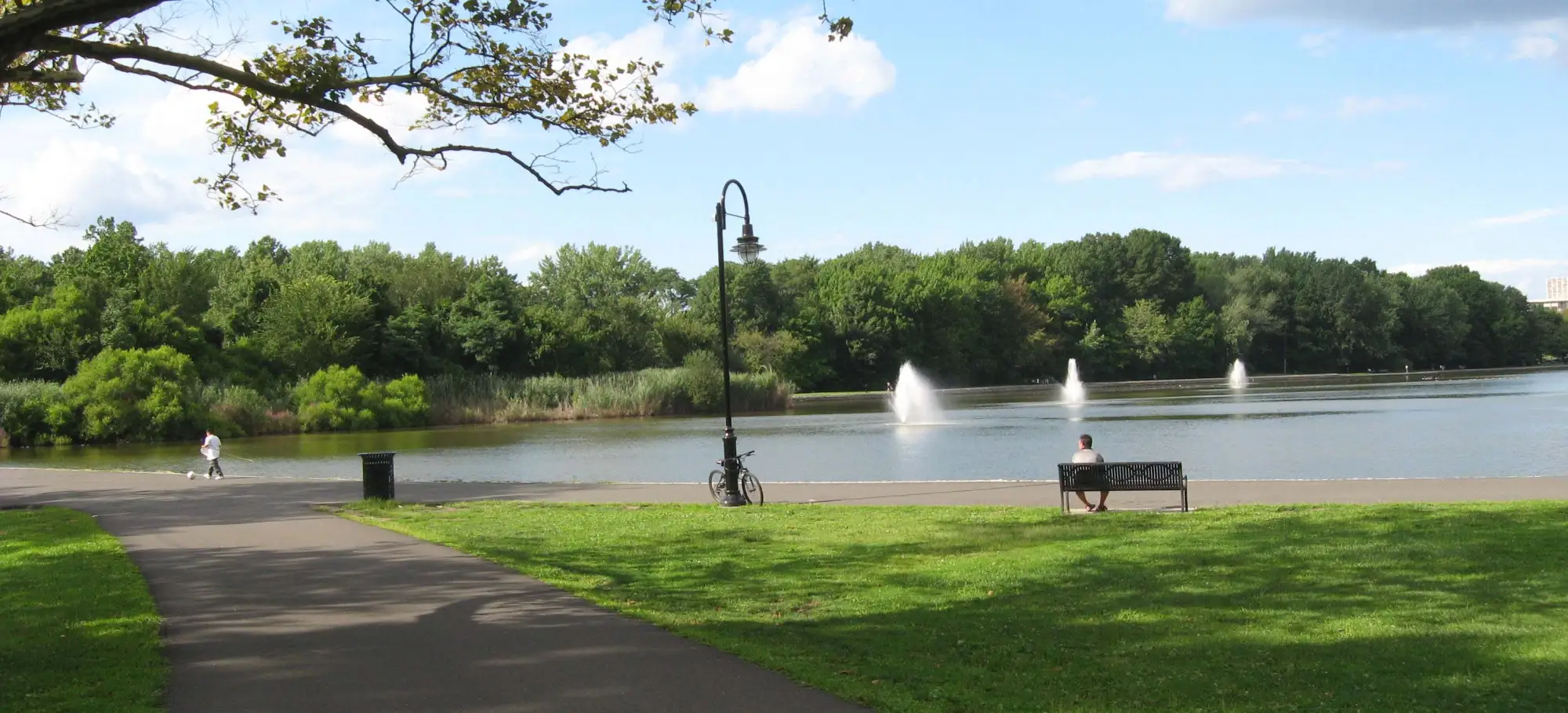 Woodcliff Lake and its fountains in James J. Braddock North Hudson County Park, North Bergen, New Jersey